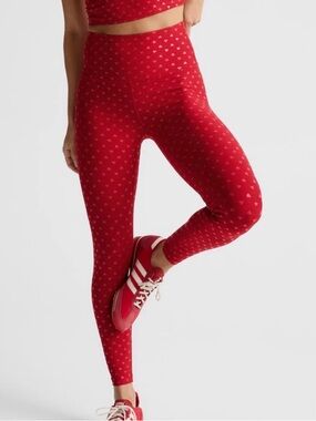 Beyond Yoga Red High-Waist Heart Print Leggings